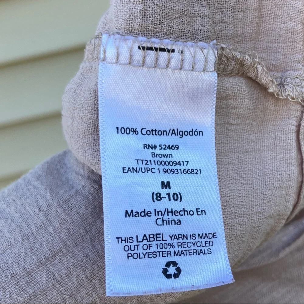 Used Time & True Sz-M/8-10 Cotton Pheasant Top, Tan, Well Worn-In Fair Condition